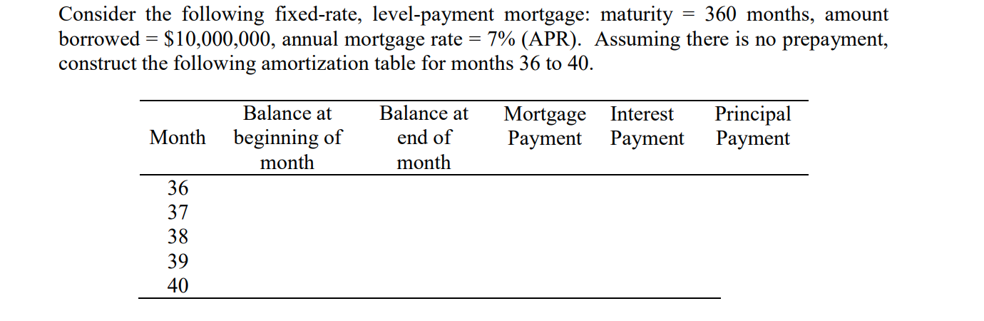 If Using excel please show formula. Consider the following fixed-rate, level-payment mortgage: