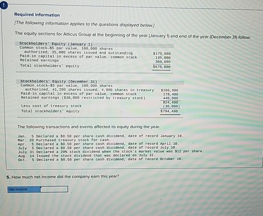 end of the year (December 31) follow Stockholders' Equity (January 1) Common