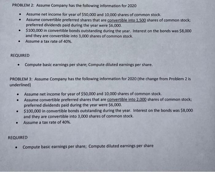 esg problems PROBLEM 2: Assume Company has the following information for 2020