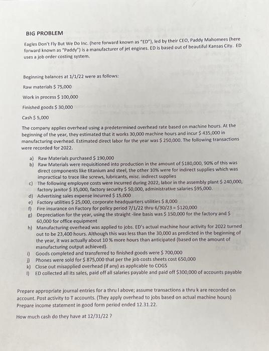  BIG PROBLEM Eagles Don't Fly But We Do inc. (here forward