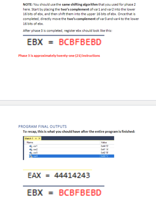 this programming assignment you should L Y use these instructions: 1) mov
