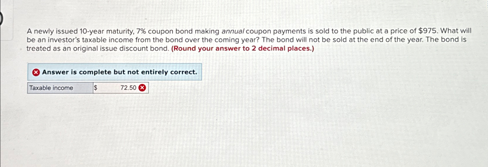  A newly issued 10-year maturity, 7% coupon bond making annual coupon