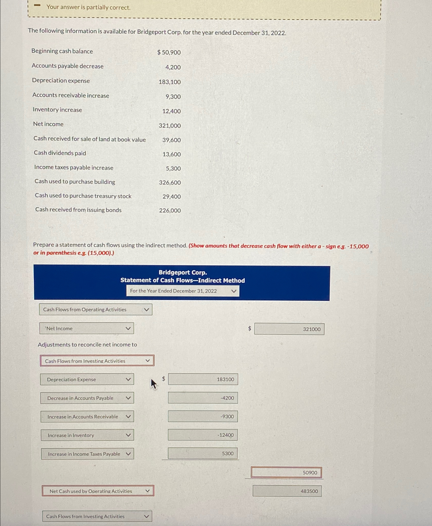  Your answer is partially correct. The following information is available for