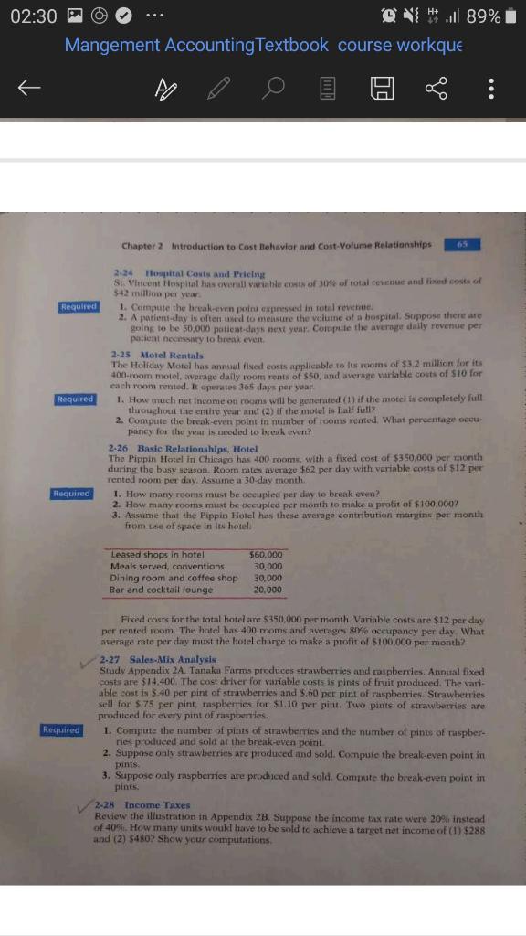  02:30 PM Q{ * .il 89% Mangement AccountingTextbook course workque 65