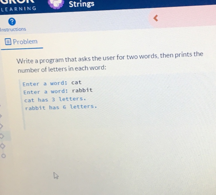  Answer in Python prog pls Strings LEARNING Instructions Problem Write a