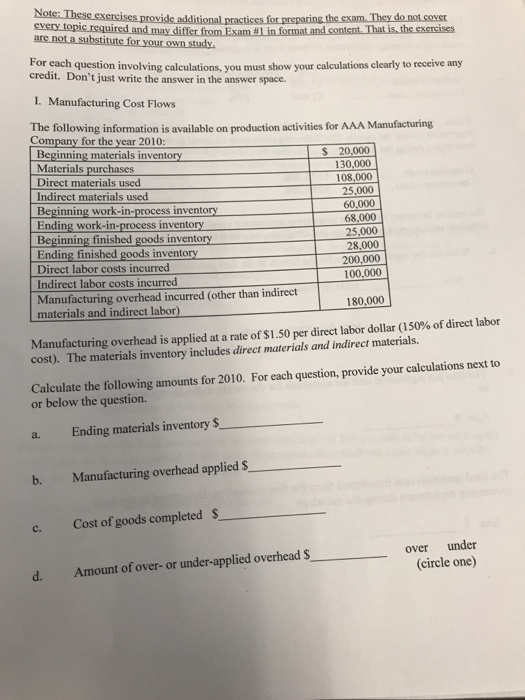  Please answer A-D & show work For each question involving calculations,