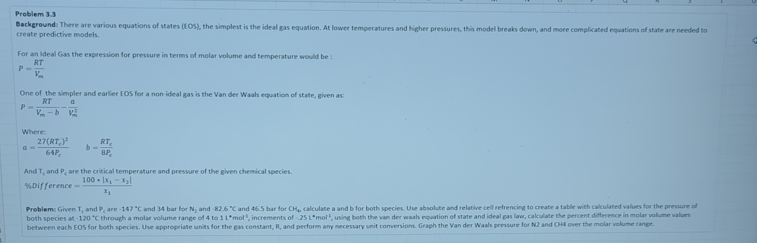  Problem 3.3 create predictive models. For an Ideal Gas the expression