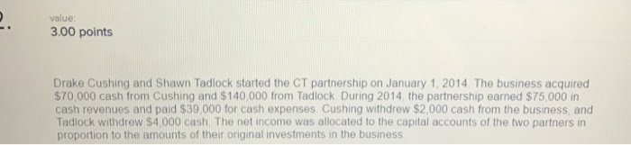  Please help value 300 points Drake cushing and Shawn Tadlock started