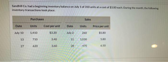 solve for part A Sandhill Co. had a beginning inventory balance on