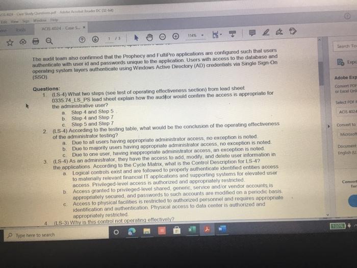  ACIS 4024 Cases 114% - Do Expo The audit team also