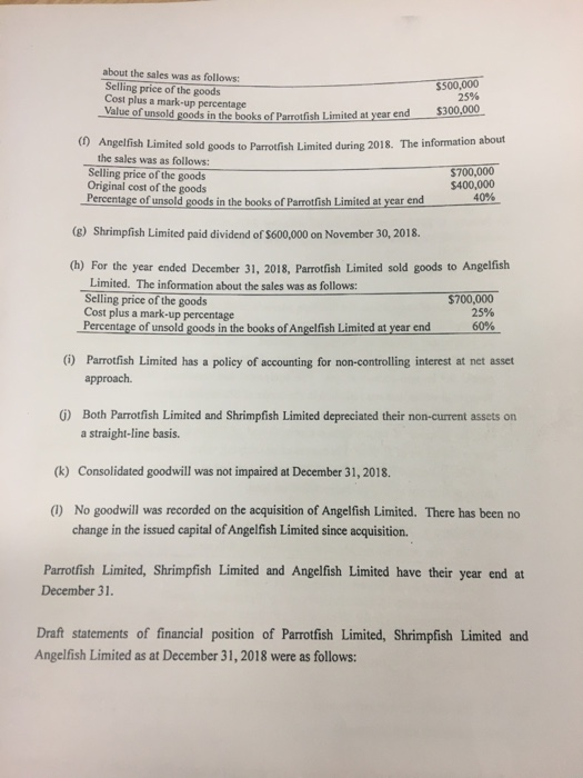 Reporting and Analysis I Question 1 Parrottish Limited acquired 80% of the