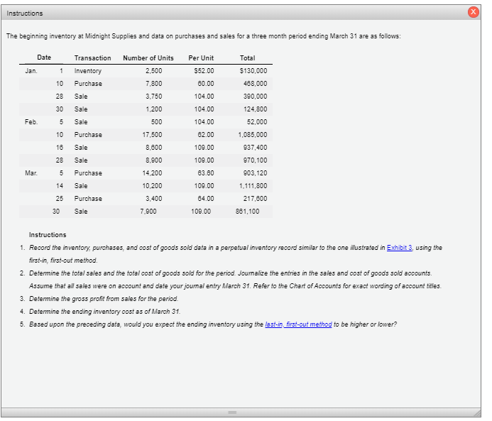  Instructions The beginning inventory at Midnight Supplies and data on purchases