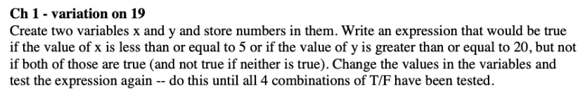 Ch 1 - variation on 19 Create two variables x and