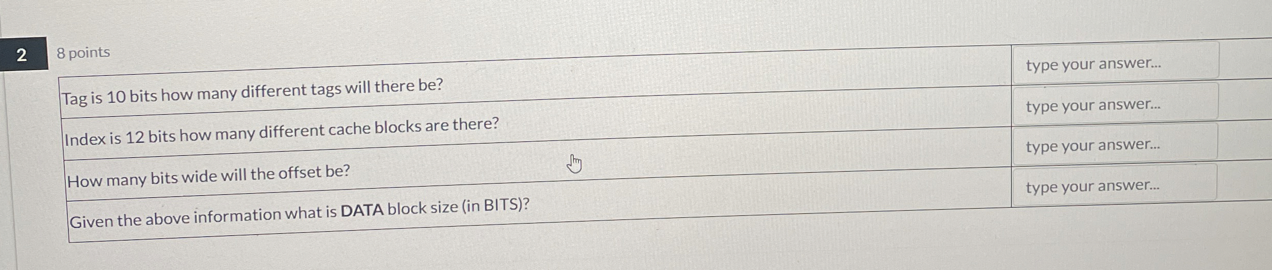  28 points Tag is 10 bits how many different tags will