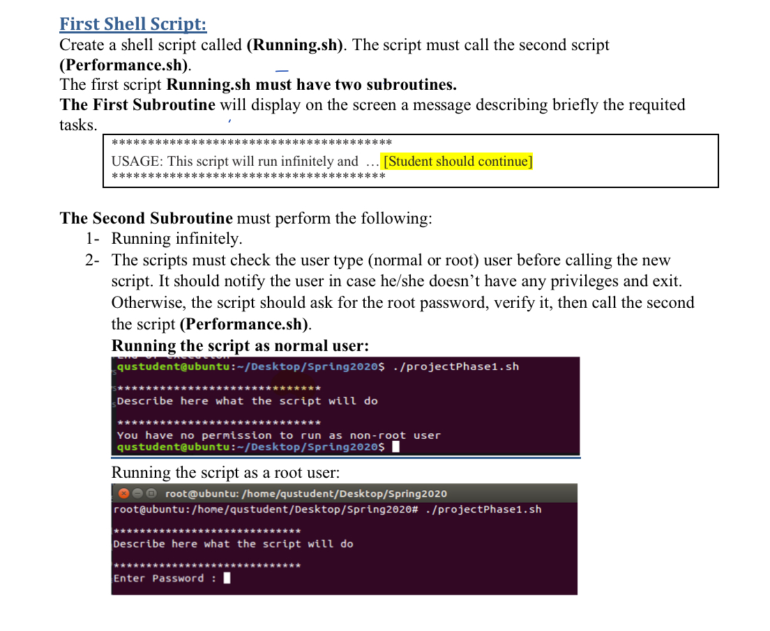  First Shell Script: Create a shell script called (Running.sh). The script
