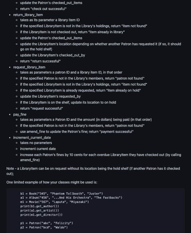 classes that inherit from Libraryltem (Book, Album and Movie). All data members