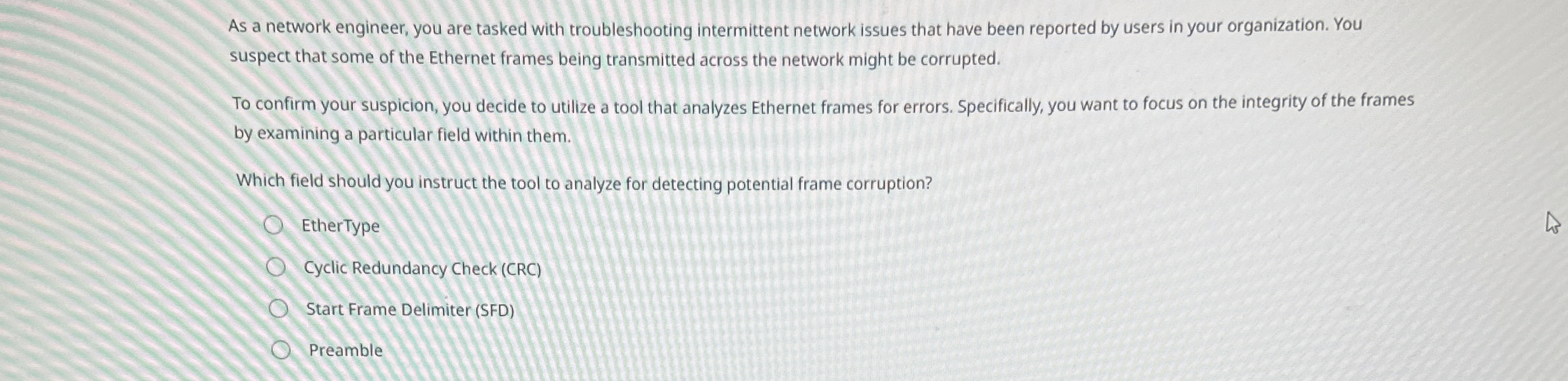  As a network engineer, you are tasked with troubleshooting intermittent network