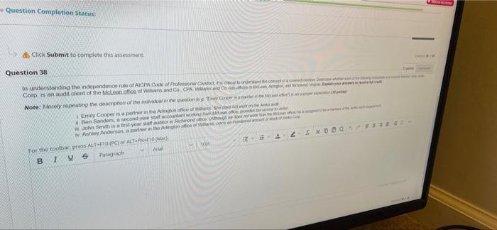  Question Completion Status A Click Submit to complete this assessment Question