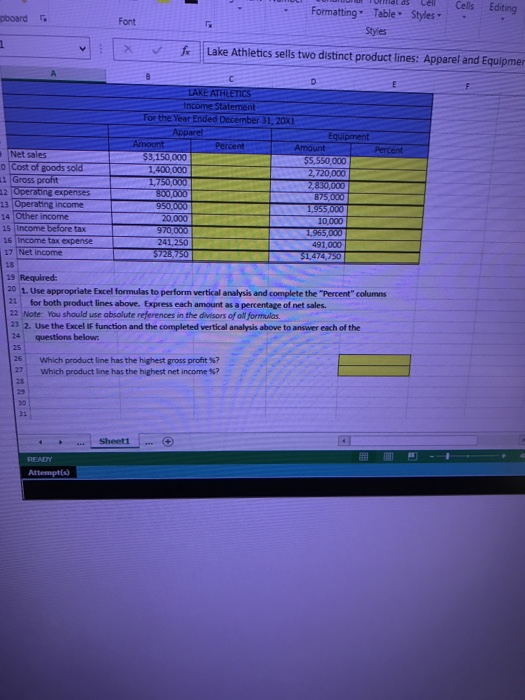 please include excel formulas Cells Editing pboard Font Formatting Table Styles Styles