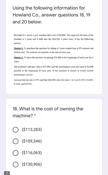  Using the following information for Howland Co., answer questions 18, 19