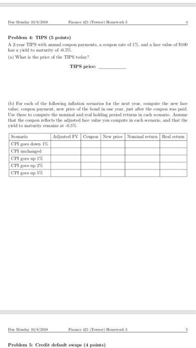  Due Finance 421 (Towner) Homework 3 Problem 4: TIPS (5 points)