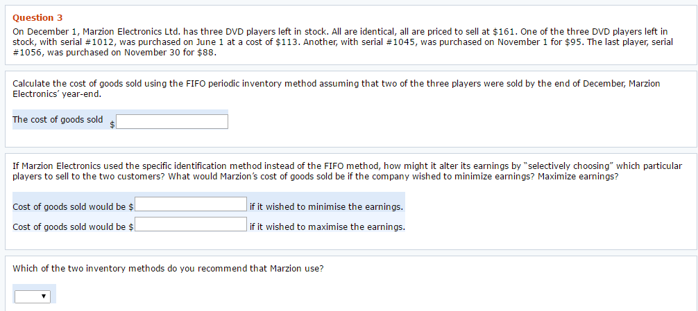 I need help with this table Question 3 On December 1, Marzion