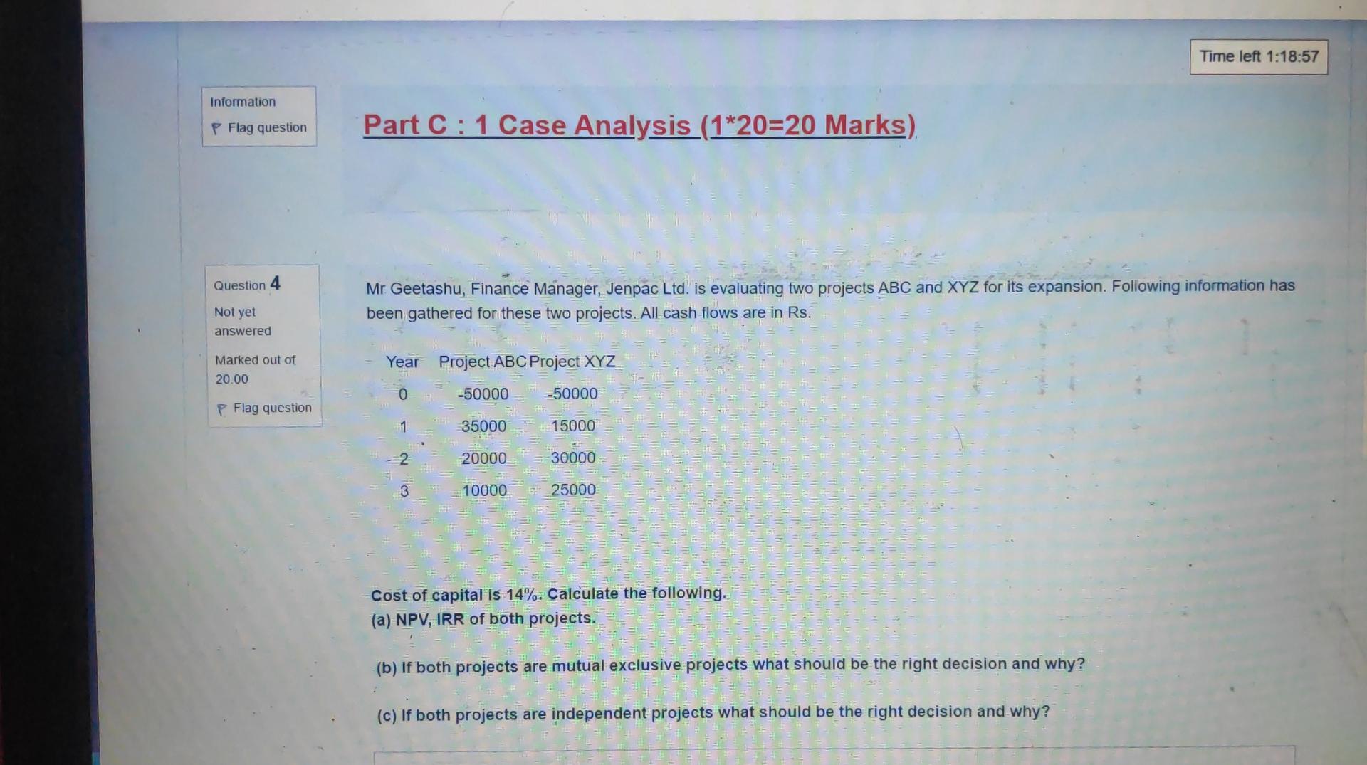  Time left 1:18:57 Information P Flag question Part C:1 Case Analysis