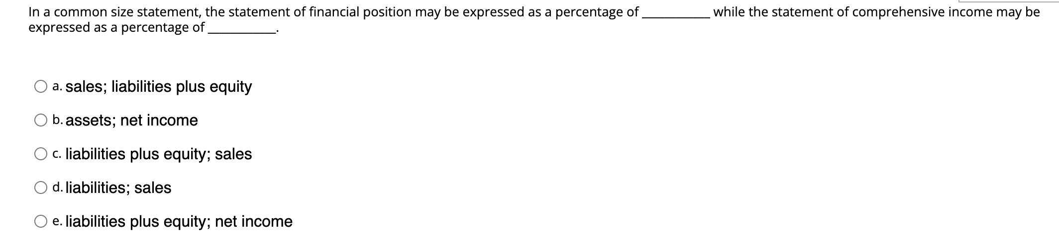 Please help In a common size statement, the statement of financial position