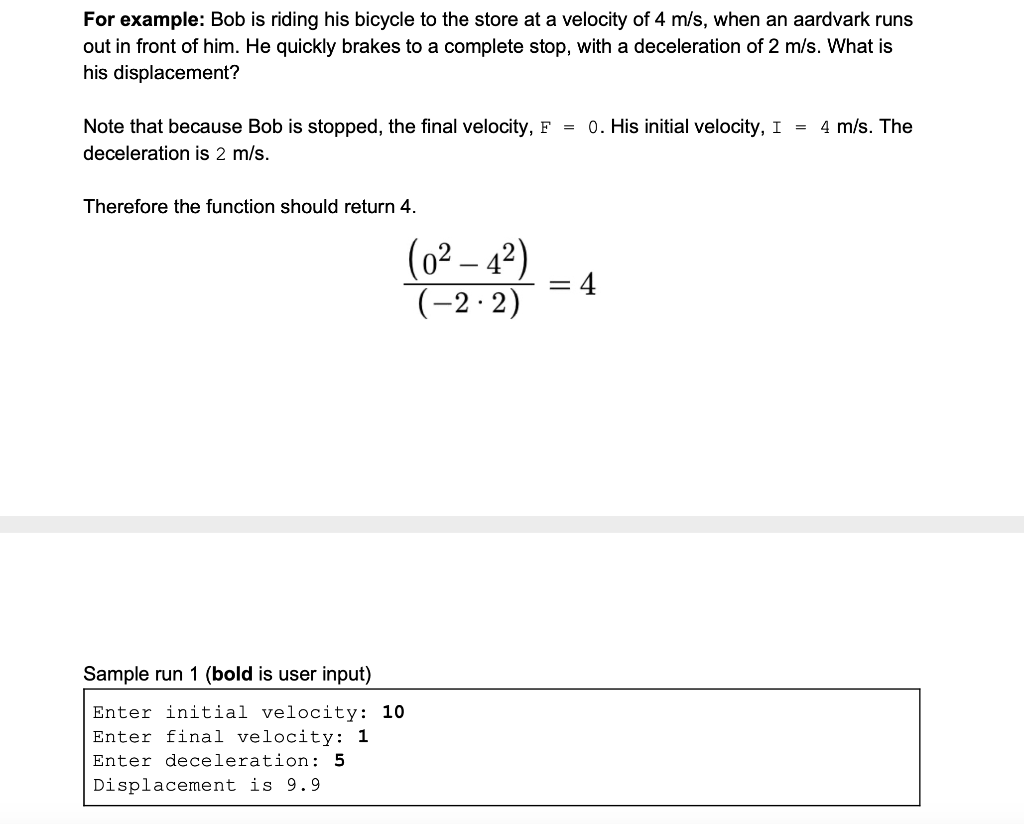 (i.e. a distance) for a braking vehicle can be calculated with the
