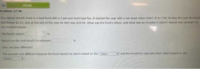  ebook Problem 17-06 The Global Growth Fund is a load fund