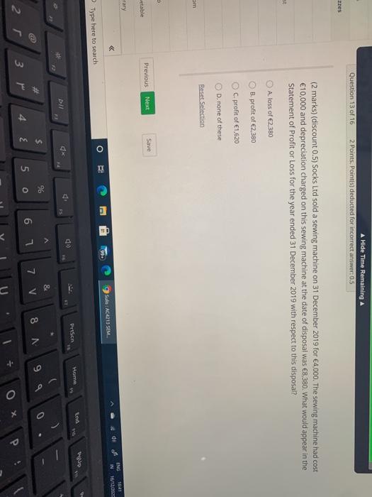  Hide Time Remaining A 2 Points. Points) deducted for incorrect answer: