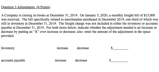  Question 3 Adjustments (6 Points) A Company is closing its books