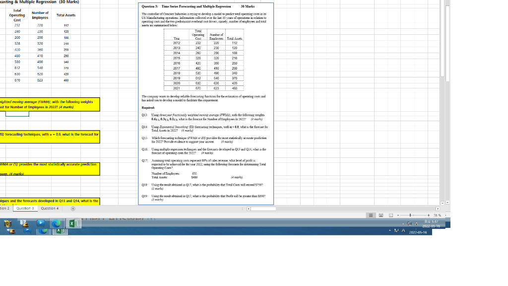 pls answer casting & Multiple Regression (30 Marks) Total Number of Operating