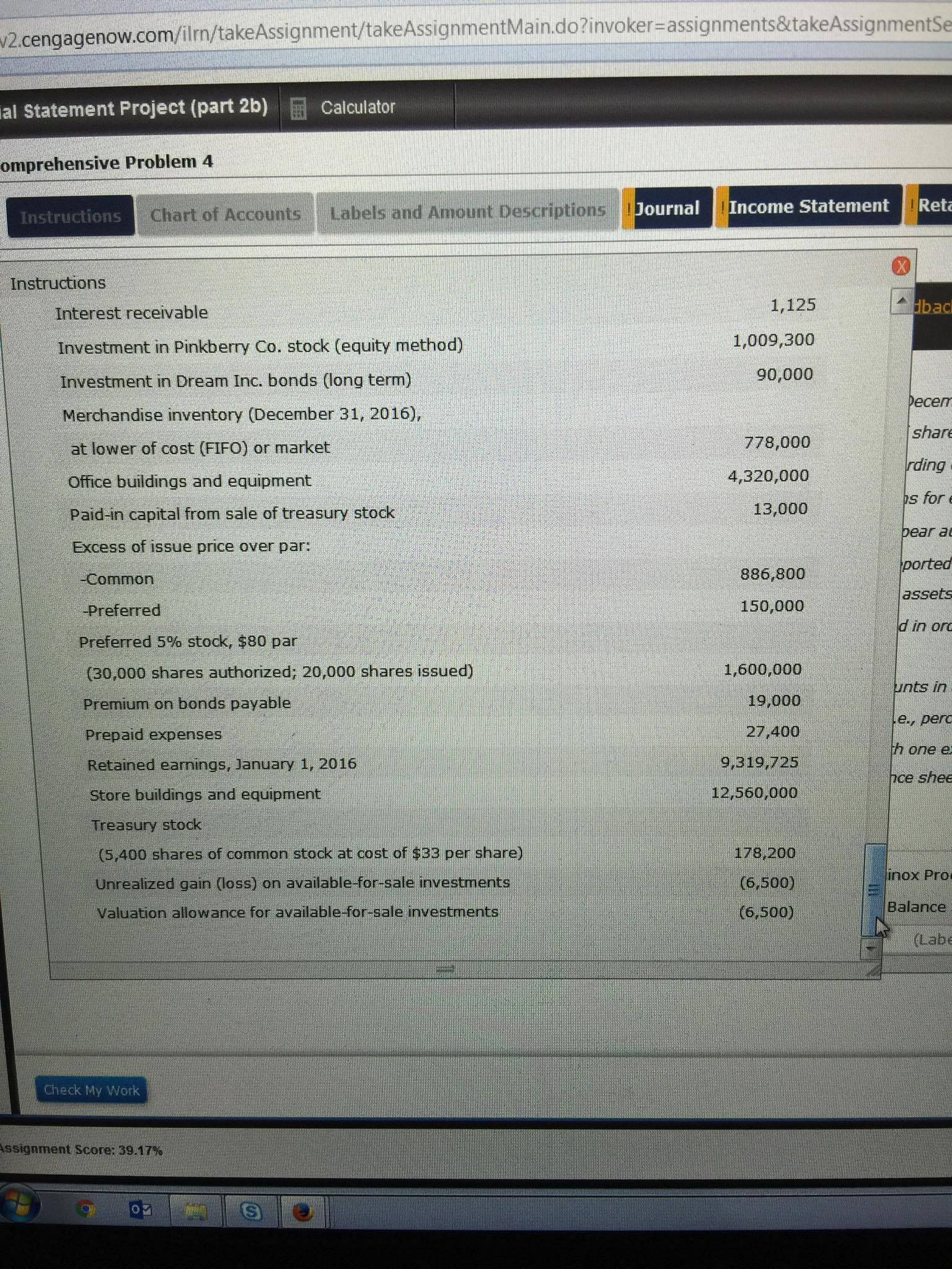 31, 2016. Refer to the Chart of Accounts for exact wording of