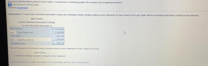 Margin (Variable Costing) Income Statement For the Year Ended December 31 Sales