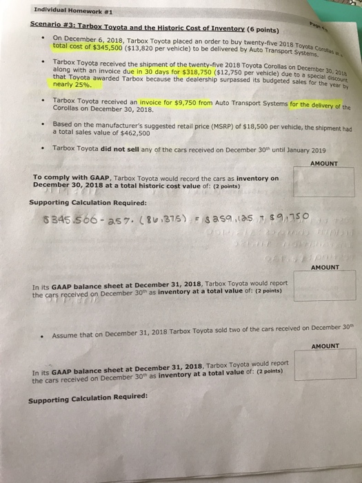  Individual Homework #1 (6 points) . On December 6, 2018, Tarbox