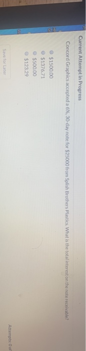  Current Attempt in Progress Concord Graphics accepted a 6%, 30-day note