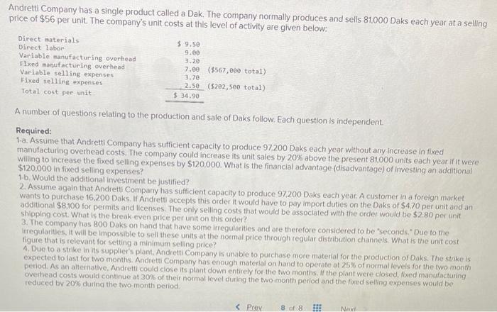 to a strike in its supplier's plant, Andretti Company is unable to