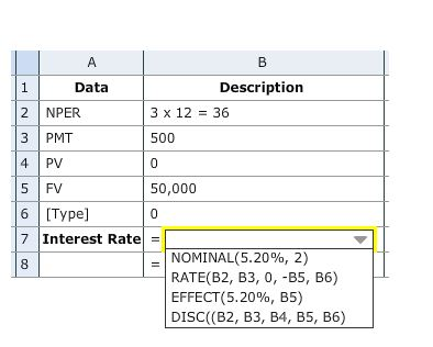 Description 36 Data 2 NPER 3 PMT 4 PV 5 FV