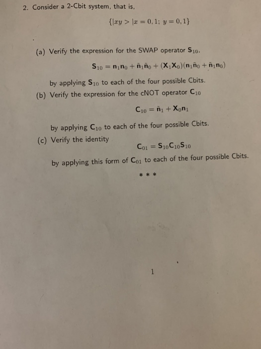  2. Consider a 2-Cbit system, that is, (a) Verify the expression