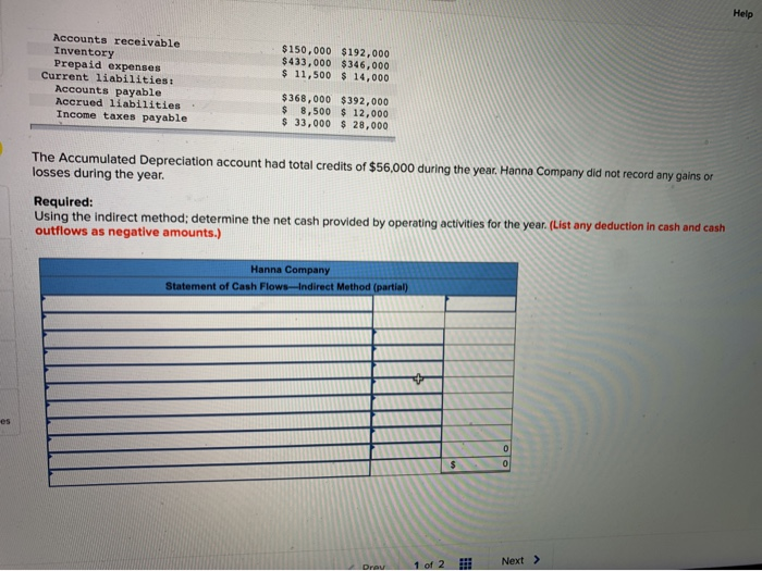 just completed year, Hanna Company had net income of $42.000. Balances in
