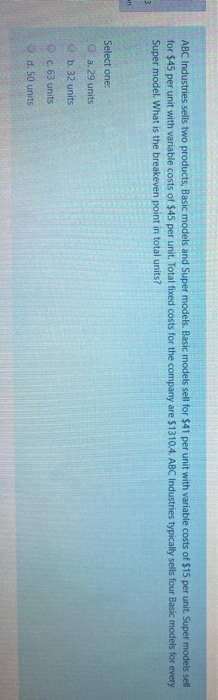 variable costs of $15 per unit. Total fixed costs for the company
