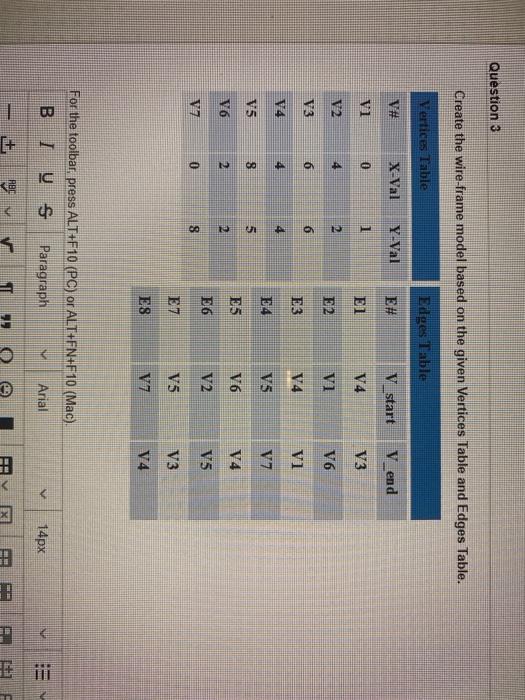 computer graphics !!! Question 3 Create the wire-frame model based on the