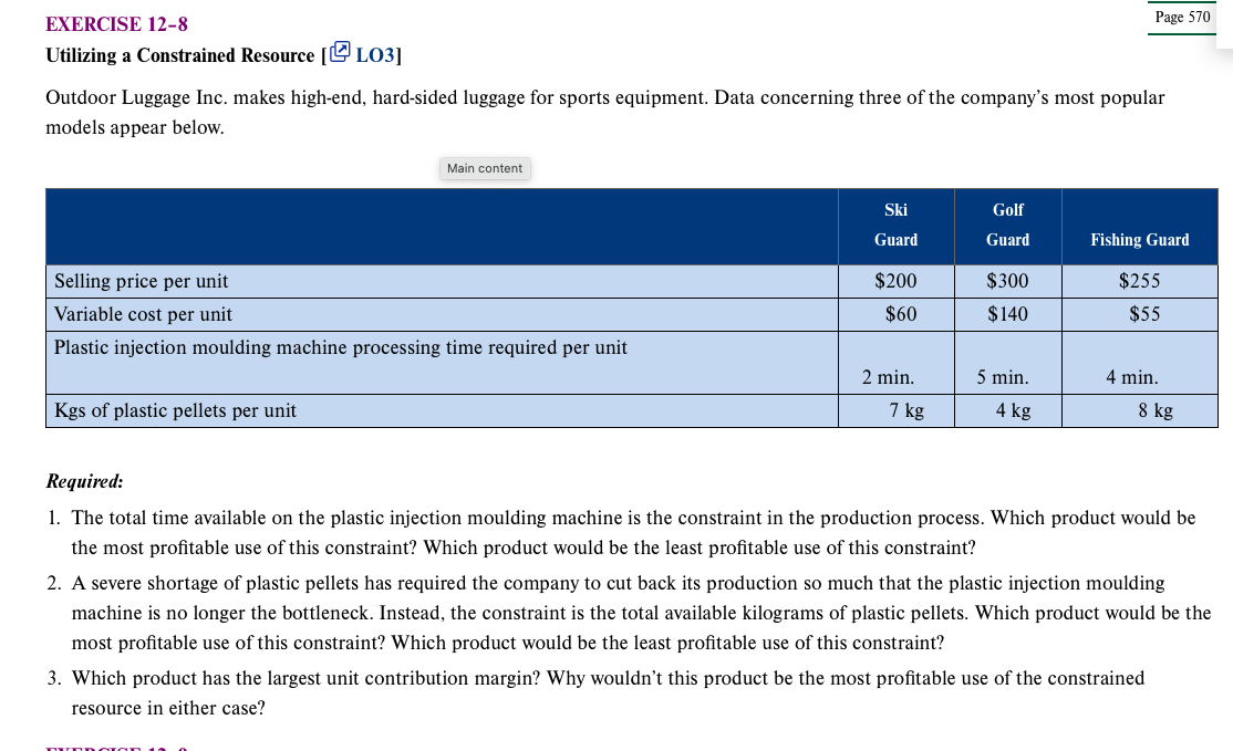  EXERCISE 12-8 Utilizing a Constrained Resource [103] Pase 570 Page 570