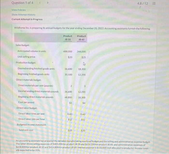 labor time per unit answers to 1 decimal place, eg. 52.5) WILDHORSE