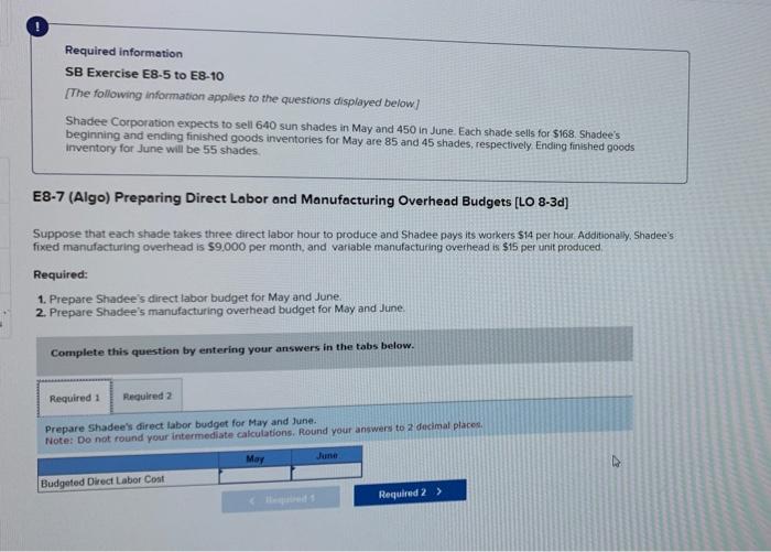  Required information SB Exercise E8-5 to E8-10 [The following information applies