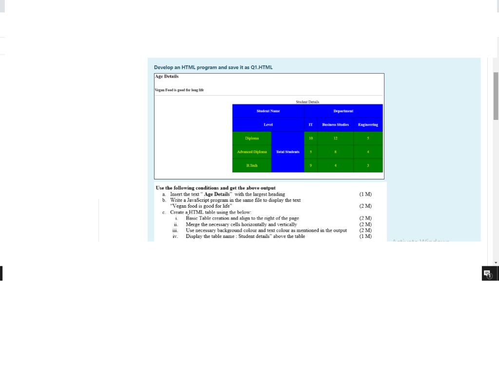  Develop an HTML program and save it as Q1.HTML Age Details