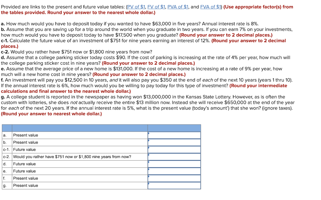 Provided are links to the present and future value tables: (PV