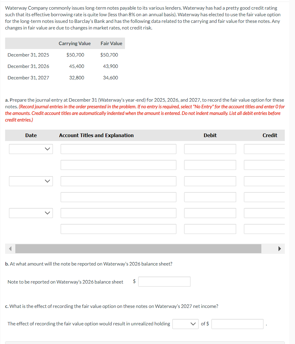  Waterway Company commonly issues long-term notes payable to its various lenders.