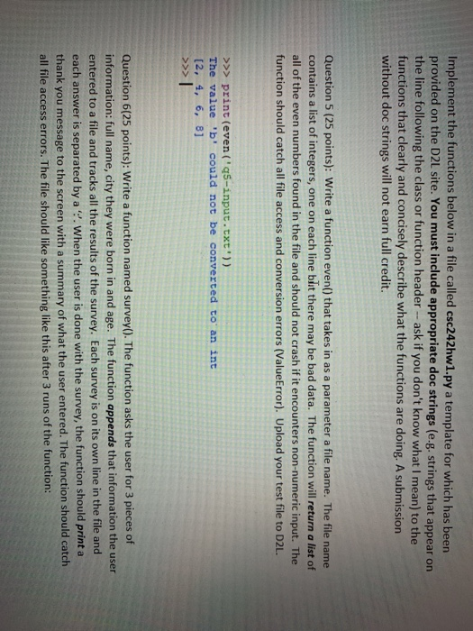  Implement the functions below in a file called csc242hw1.py a template
